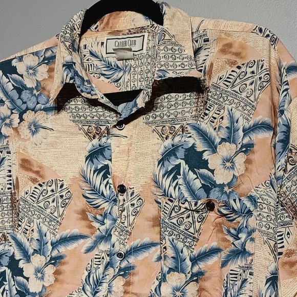 Vintage-80s Career Club Hawaiian Button Up Shirt (Men's Size Large) - Picture 3 of 4